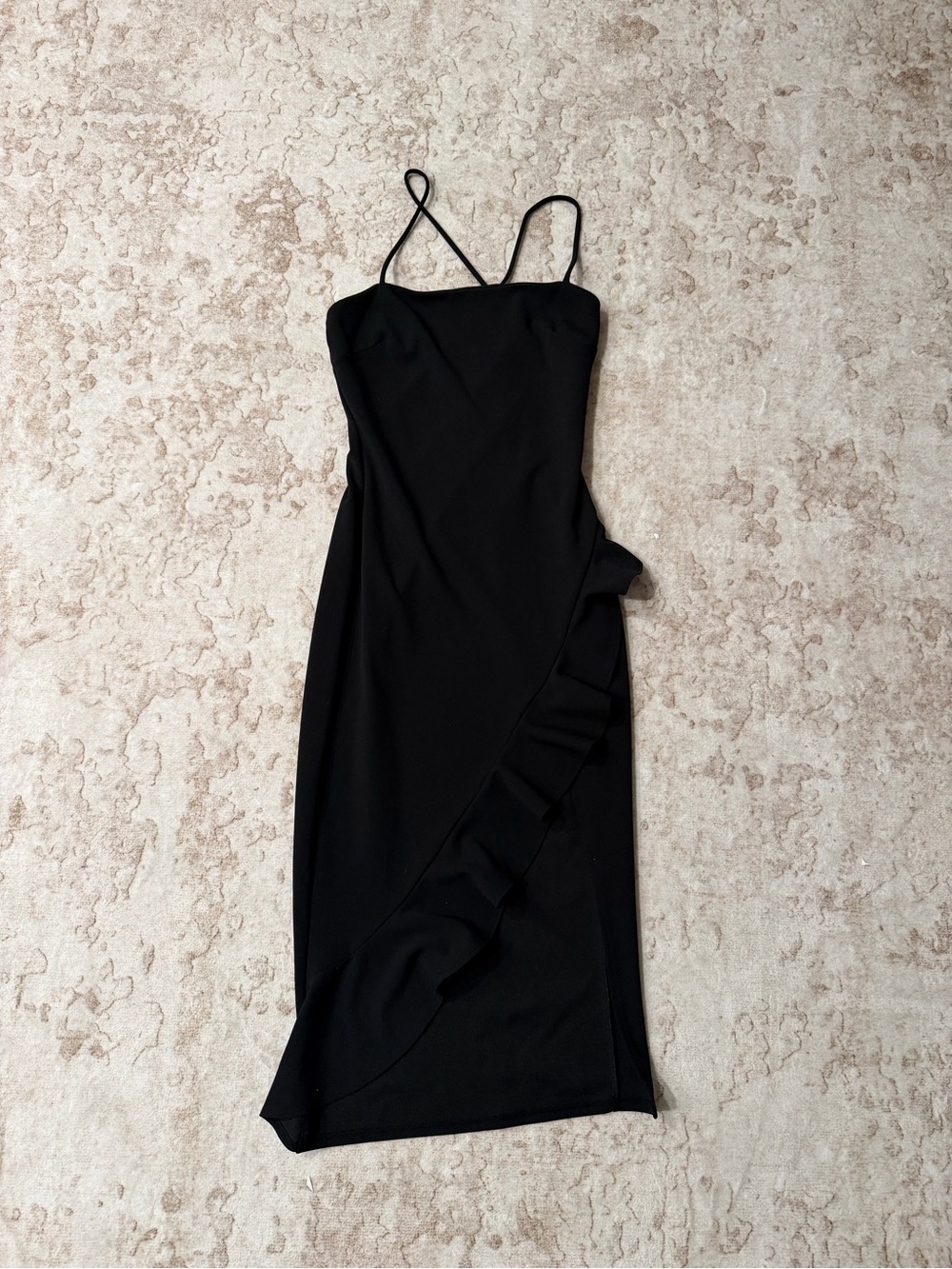 Windsor Black Spaghetti-Strap Ruffle Midi Dress